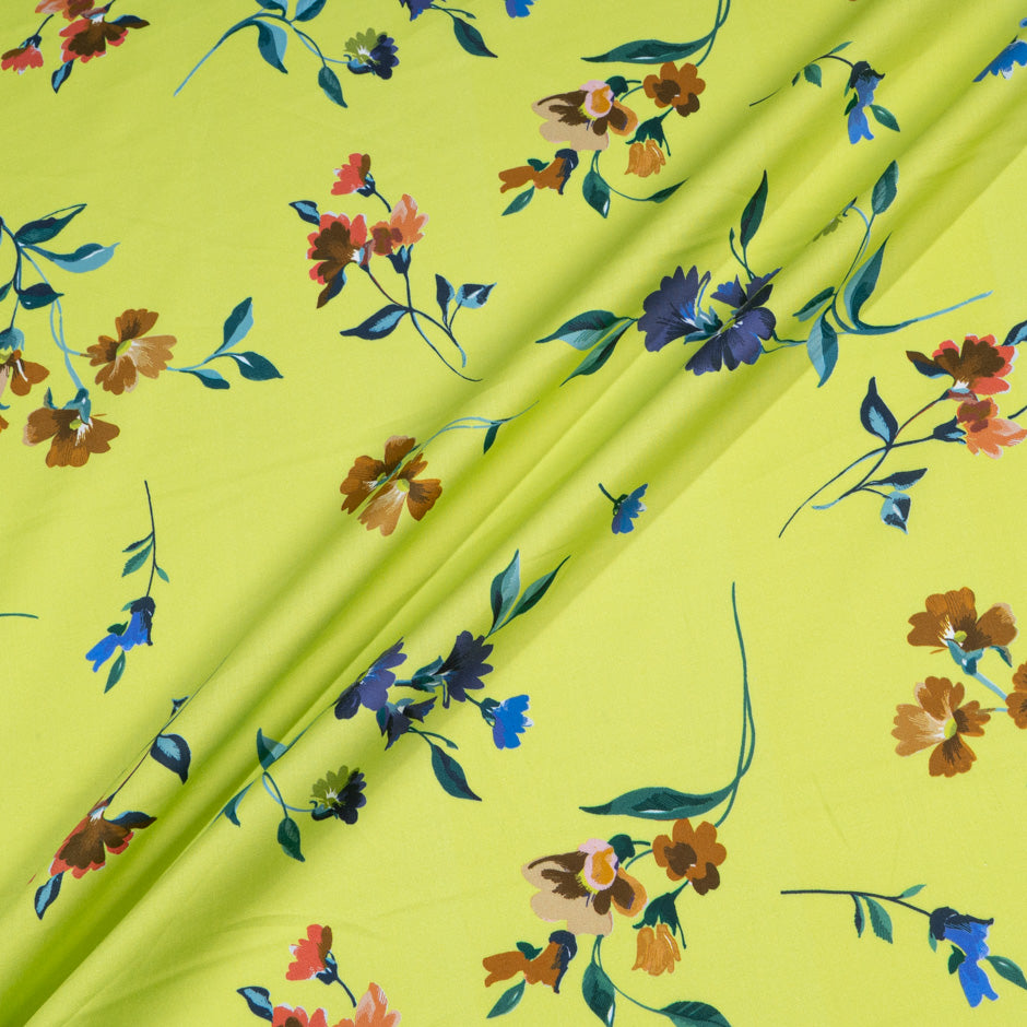 Blue & Brown Floral Printed Vibrant Green Cotton