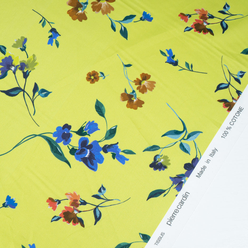 Blue & Brown Floral Printed Vibrant Green Cotton