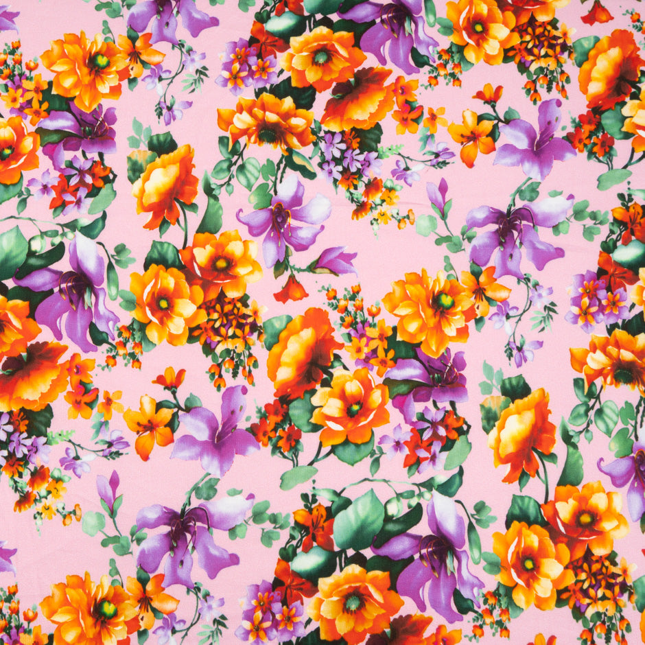 Orange & Purple Printed Baby Pink Cotton