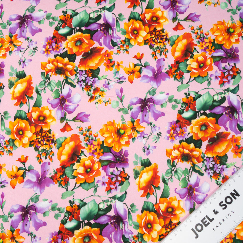 Orange & Purple Printed Baby Pink Cotton