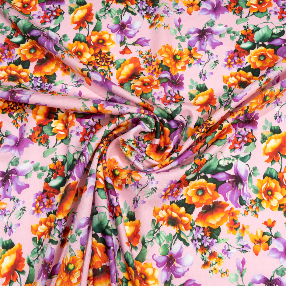 Orange & Purple Printed Baby Pink Cotton