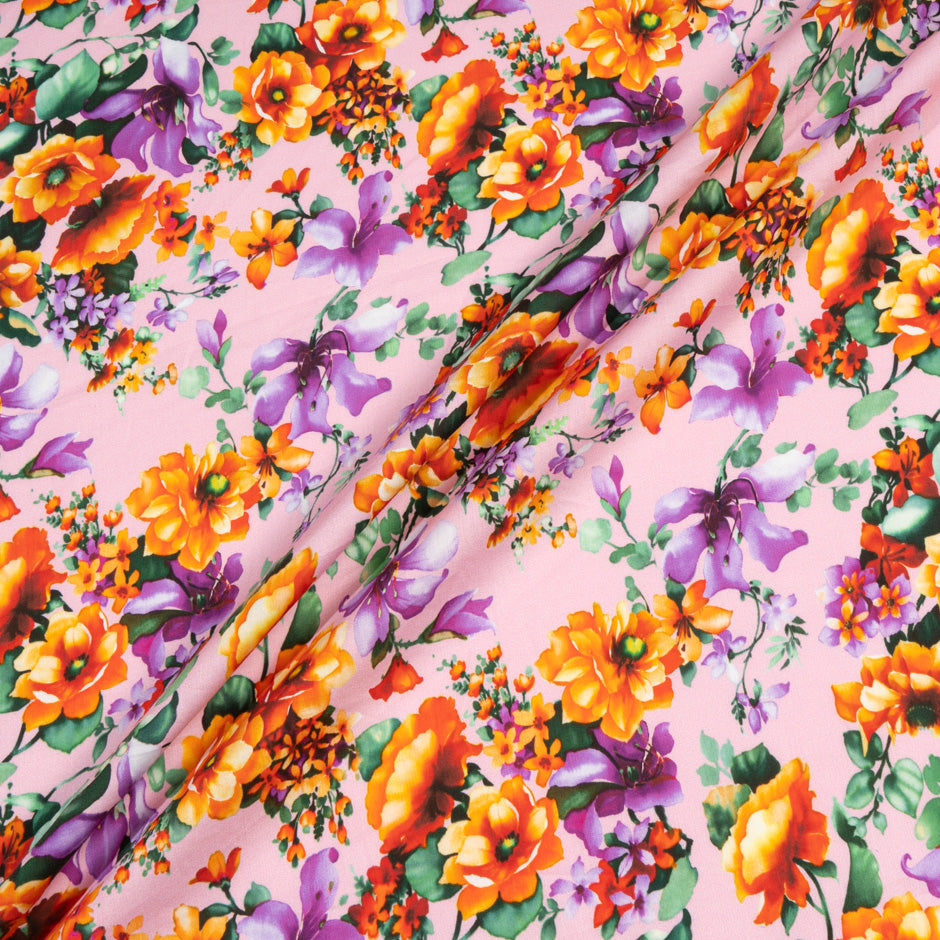 Orange & Purple Printed Baby Pink Cotton
