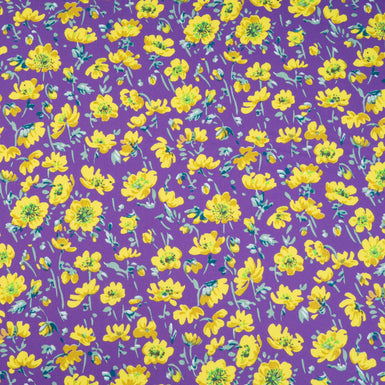 Yellow Floral Printed Purple Luxury Cotton