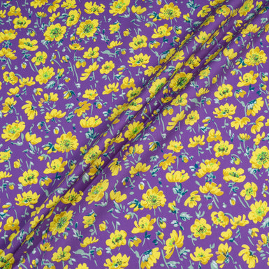 Yellow Floral Printed Purple Luxury Cotton