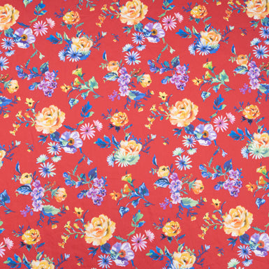 Yellow Rose Printed Red Luxury Cotton