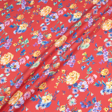 Yellow Rose Printed Red Luxury Cotton