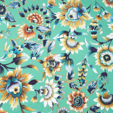 Abstract Floral printed Deep Mint Green Luxury Cotton