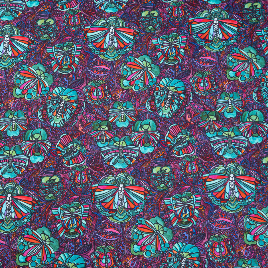 Multi-Coloured Abstract Fly Printed Luxury Cotton