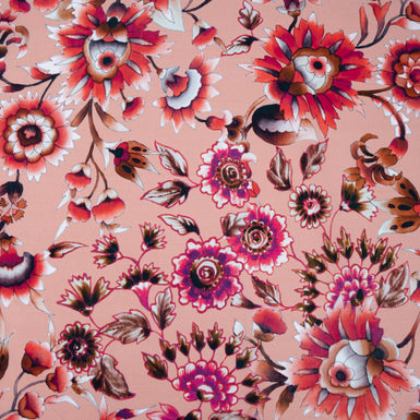Fuchsia Pink Floral Printed Dusty Pink Cotton