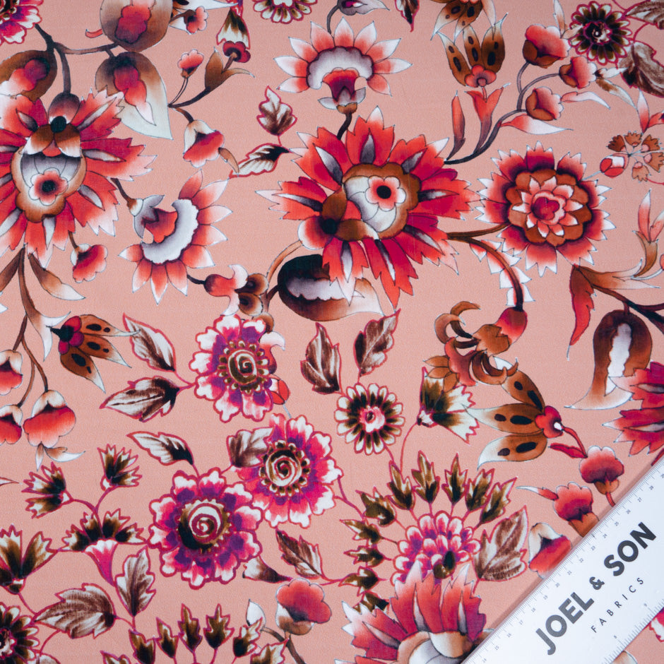 Fuchsia Pink Floral Printed Dusty Pink Cotton