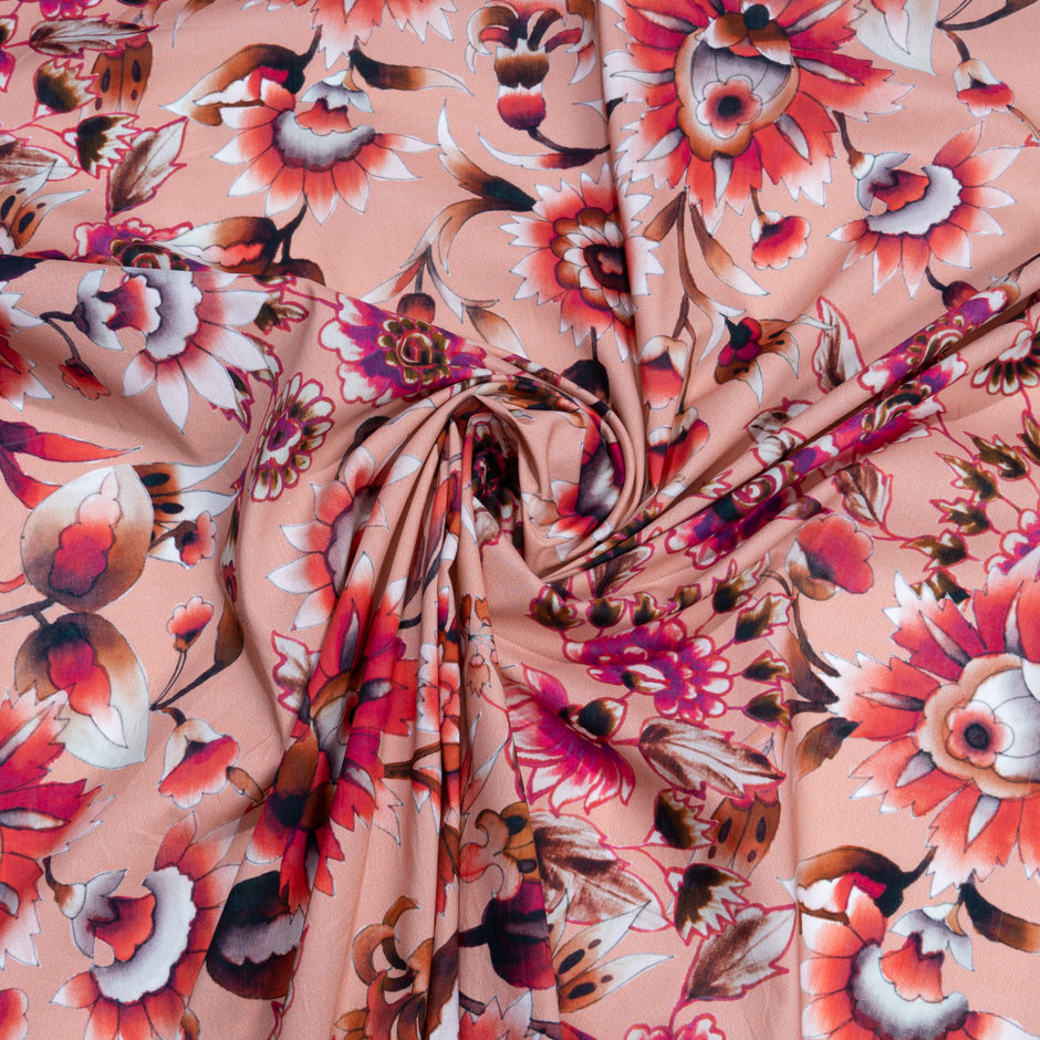 Fuchsia Pink Floral Printed Dusty Pink Cotton