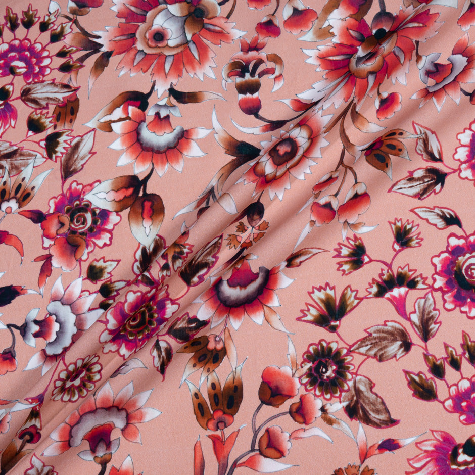 Fuchsia Pink Floral Printed Dusty Pink Cotton