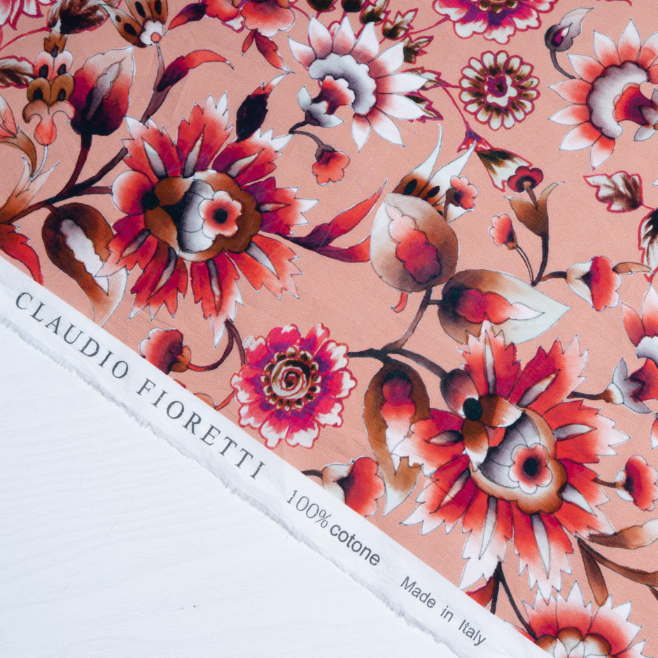 Fuchsia Pink Floral Printed Dusty Pink Cotton