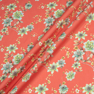 Shaded Green Floral Printed Soft Red Luxury Cotton