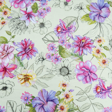 Pink Floral Printed Pale Green Luxury Cotton