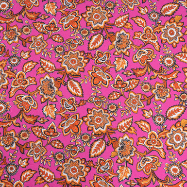 Orange Floral Printed Fuchsia Pink Luxury Cotton
