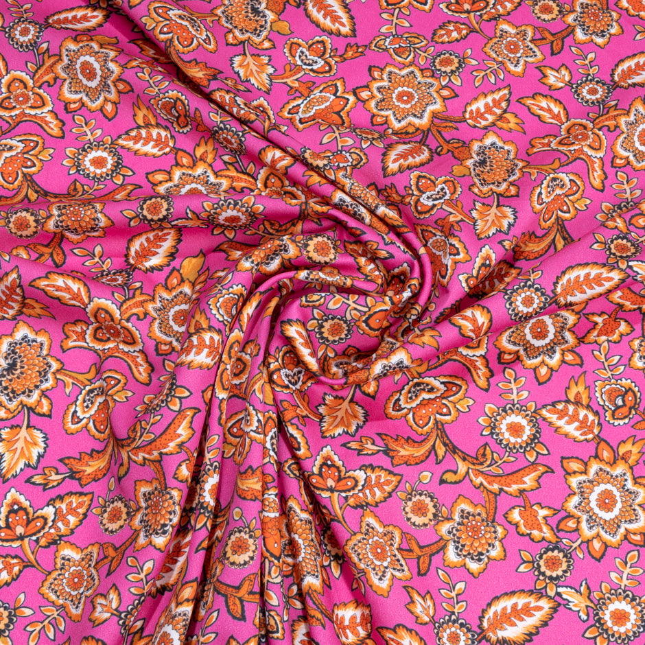 Orange Floral Printed Fuchsia Pink Luxury Cotton
