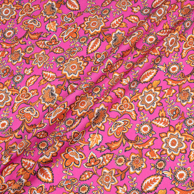 Orange Floral Printed Fuchsia Pink Luxury Cotton