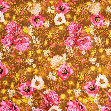 Pink Floral Printed Brown Pure Cotton