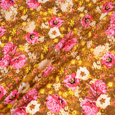Pink Floral Printed Brown Pure Cotton