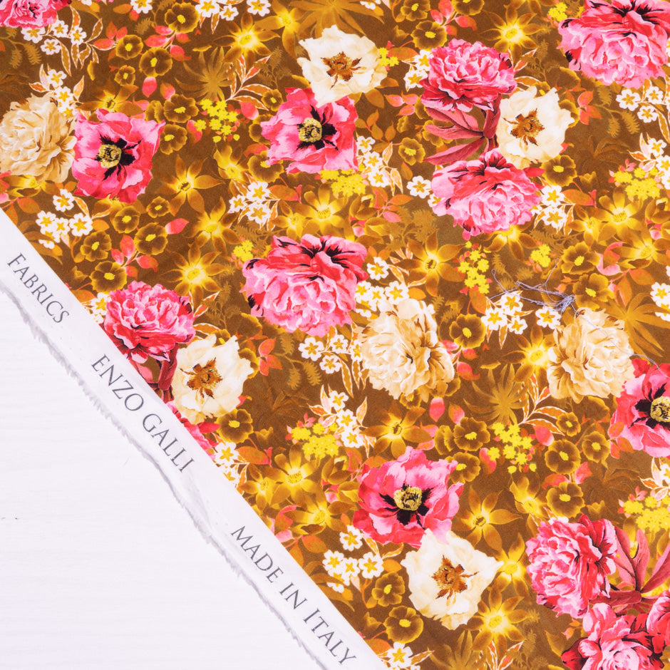 Pink Floral Printed Brown Pure Cotton