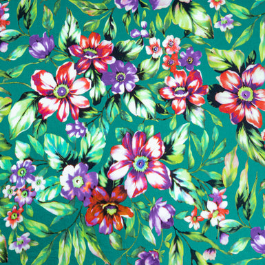 Purple & Red Floral Printed Deep Green Luxury Cotton