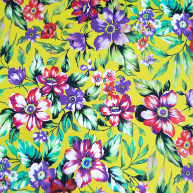 Deep Purple & Pink Floral Printed Bright Green Luxury Cotton