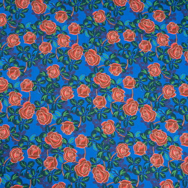 Red Rose Printed Royal Blue Luxury Cotton