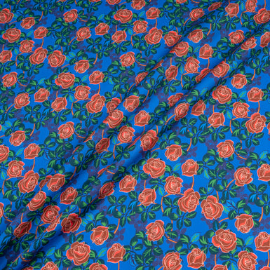 Red Rose Printed Royal Blue Luxury Cotton
