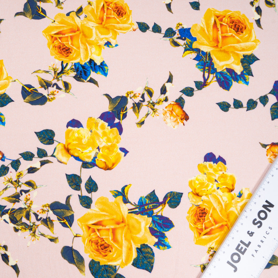 Yellow Rose Printed Baby Pink Pure Cotton