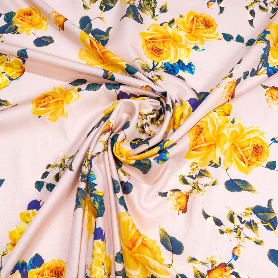 Yellow Rose Printed Baby Pink Pure Cotton