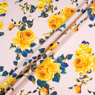 Yellow Rose Printed Baby Pink Pure Cotton