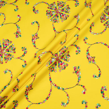 Multi Floral Printed Canary Yellow Luxury Cotton