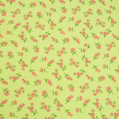 Pink Rose Printed Lime Green Luxury Cotton