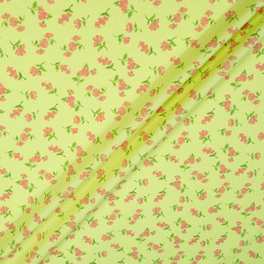 Pink Rose Printed Lime Green Luxury Cotton