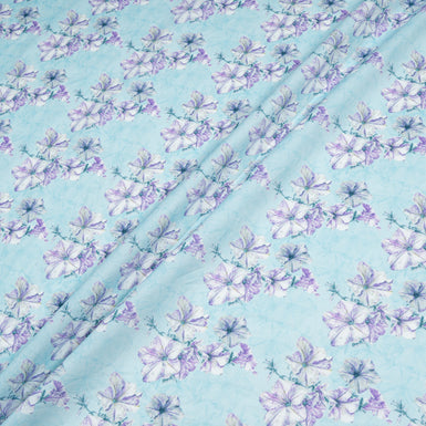Lilac Floral Printed Blue Luxury Cotton