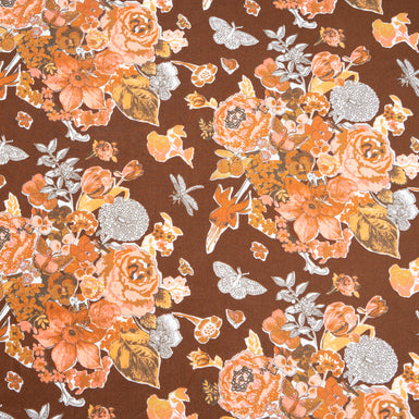 Floral Printed Tobacco Brown Pure Cotton (A 1.45m Piece)