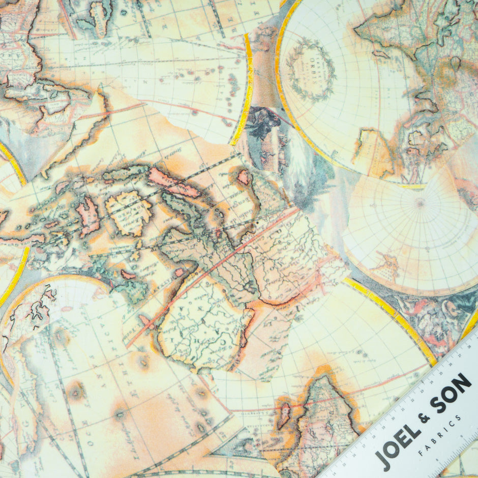 Abstract World Map Printed Luxury Cotton (A 2.45m Piece)