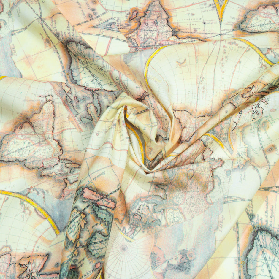 Abstract World Map Printed Luxury Cotton (A 2.45m Piece)
