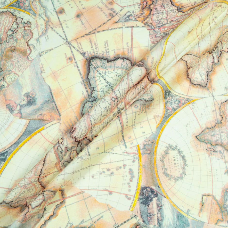 Abstract World Map Printed Luxury Cotton (A 2.45m Piece)