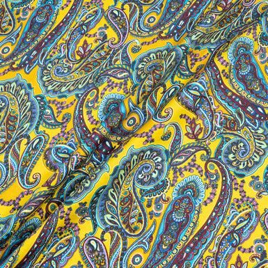 Multi-Coloured Paisley Printed Yellow Luxury Cotton
