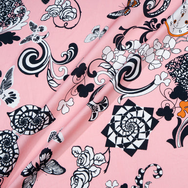 Monochrome Floral Printed Candy Pink Cotton