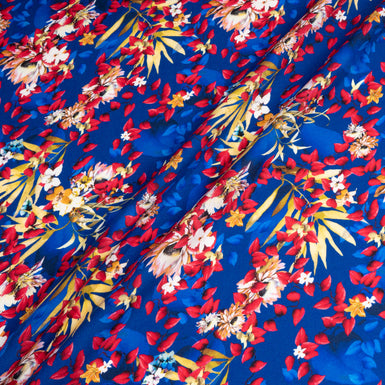 Red & Yellow Floral Printed Blue Pure Merino Wool