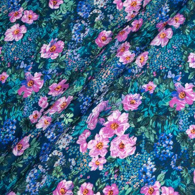 Magenta, Blue & Teal Floral Printed Pure Merino Wool