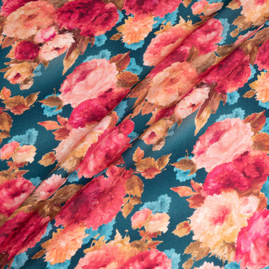 Pink Shaded Floral Printed Blue Pure Merino Wool