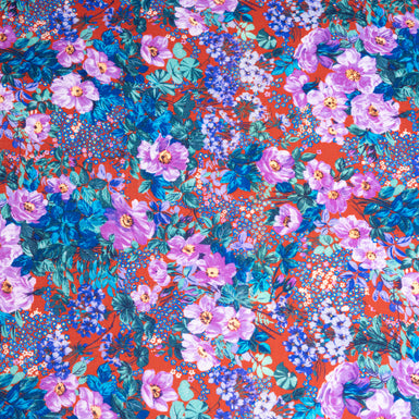Lilac, Blue & Teal Floral Printed Red Merino Wool