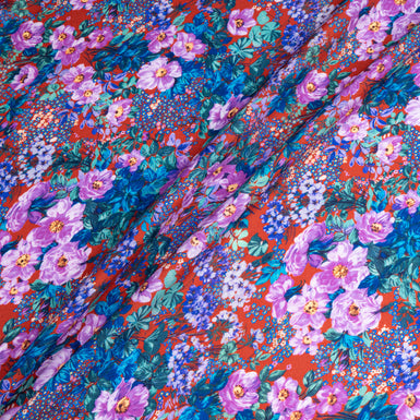 Lilac, Blue & Teal Floral Printed Red Merino Wool