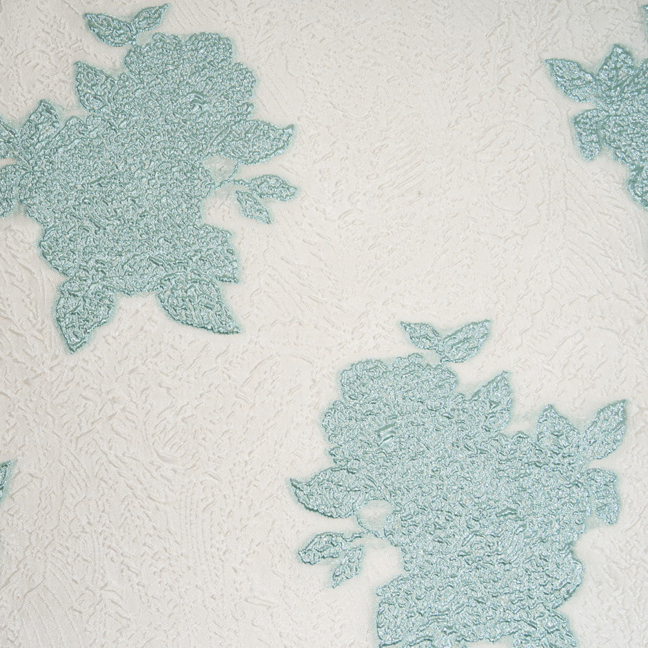 Metallic Aqua Floral Jacquard Organza