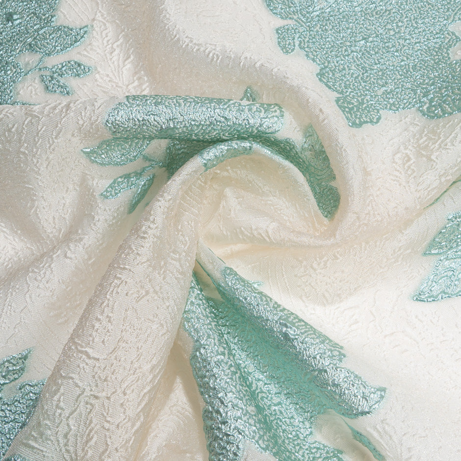 Metallic Aqua Floral Jacquard Organza