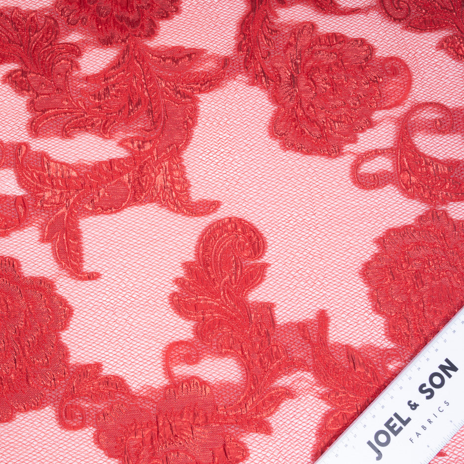 Red Metallic Floral Organza Cloqué